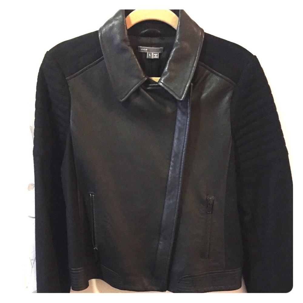 Black Vince Leather and Wool Moto Jacket